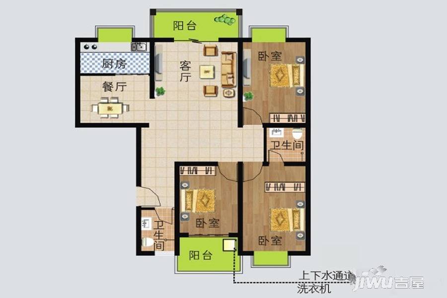 金基馨怡揽月3室2厅2卫126.6㎡户型图