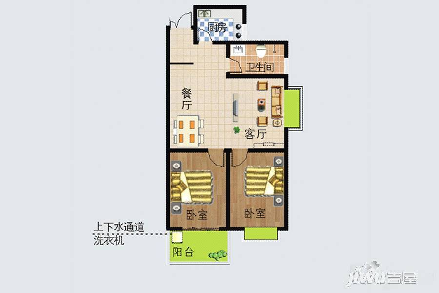 金基馨怡揽月2室2厅1卫99.9㎡户型图