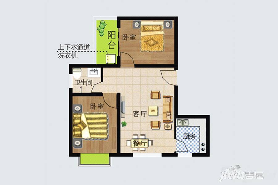 金基馨怡揽月2室2厅1卫73.6㎡户型图