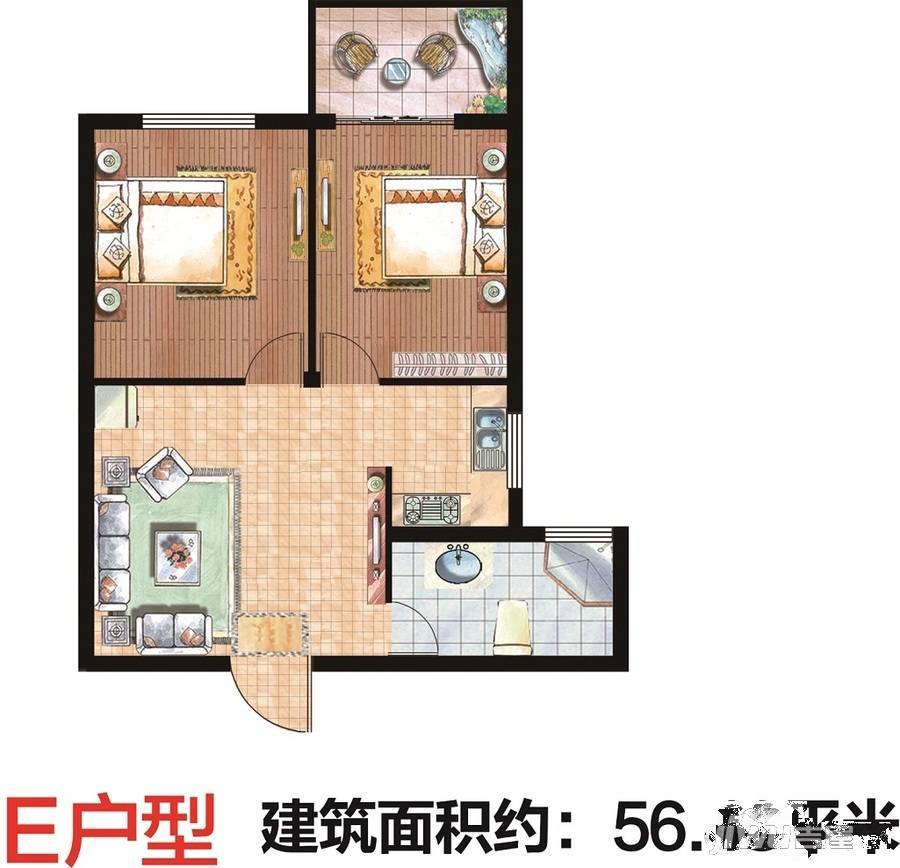 香港城2室1厅1卫56.5㎡户型图
