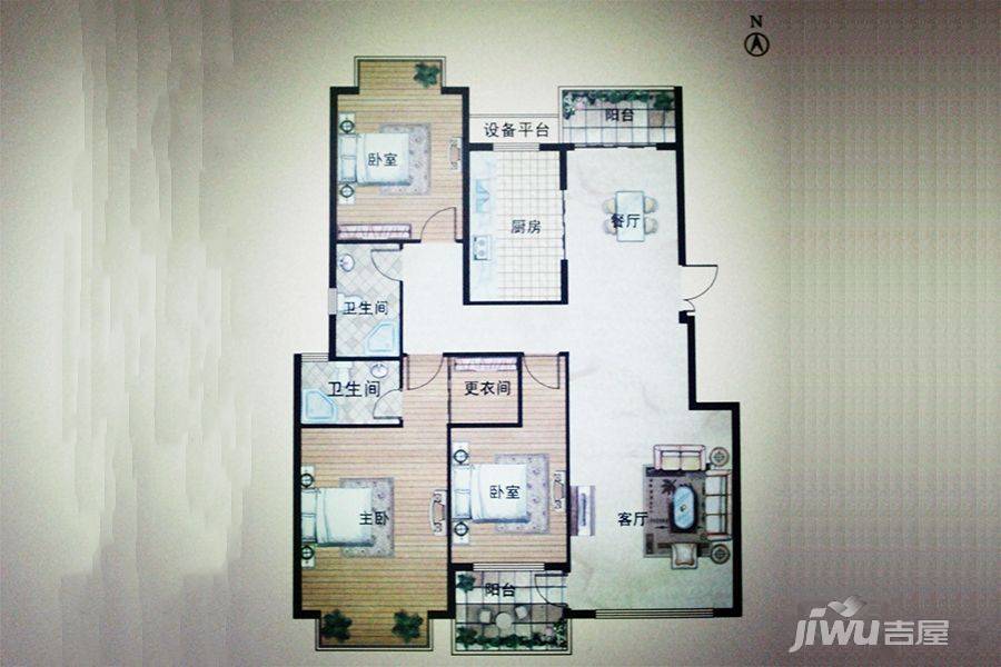 鹰皇花园3室2厅2卫121㎡户型图