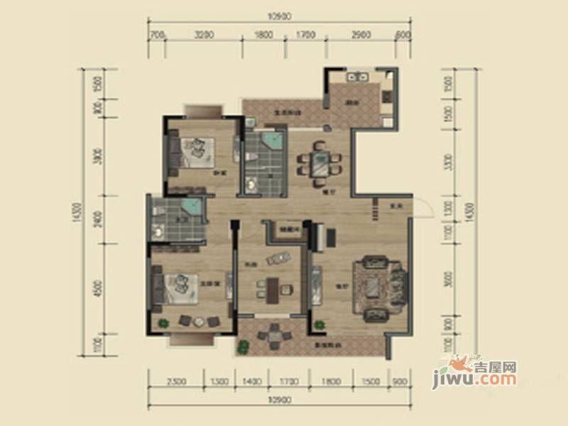 五景花苑3室2厅2卫133.1㎡户型图