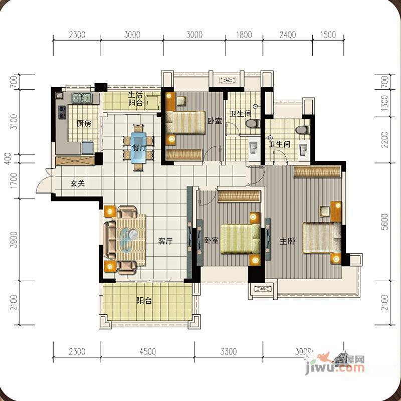 高科慧谷阳光3室2厅2卫145㎡户型图