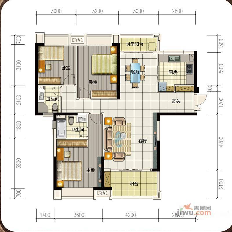 高科慧谷阳光3室2厅2卫136.2㎡户型图