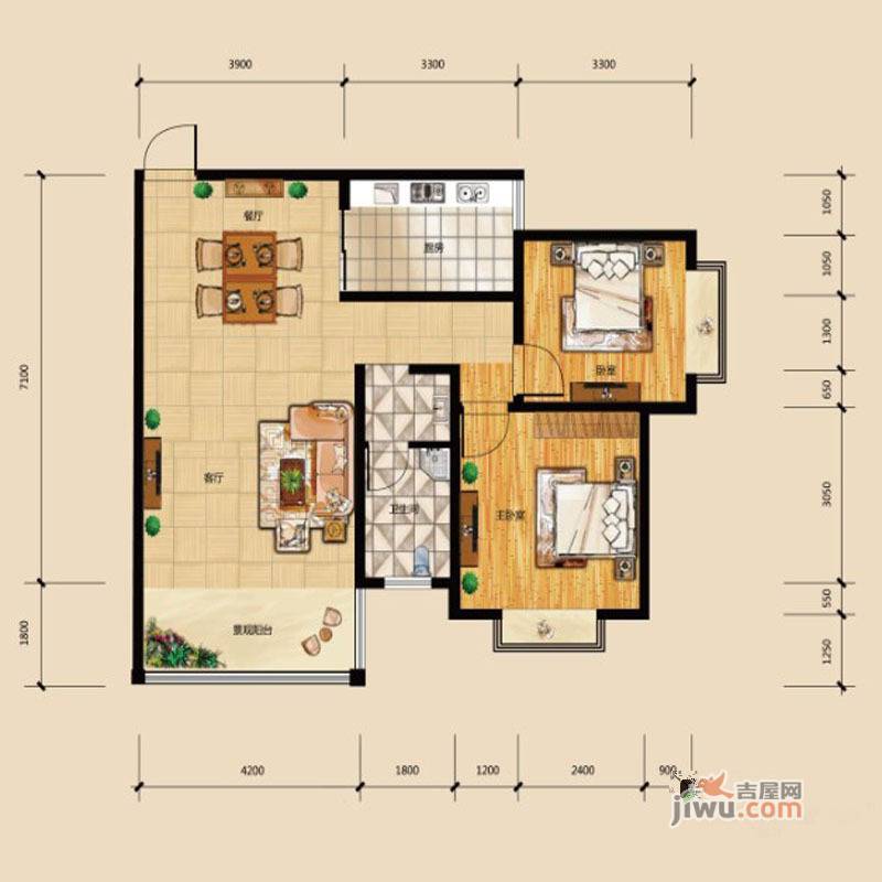 华府龙苑2室2厅1卫96.3㎡户型图