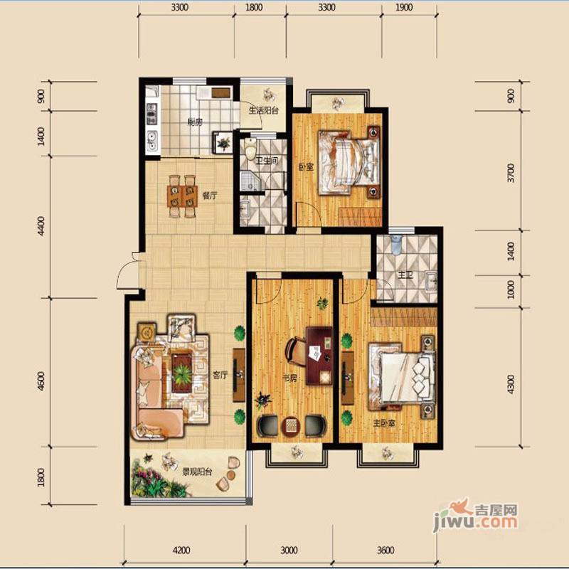 华府龙苑3室2厅2卫133.9㎡户型图