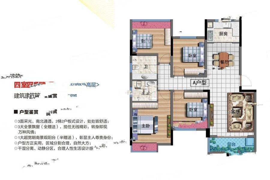 日盛红旗公馆4室2厅2卫125.8㎡户型图