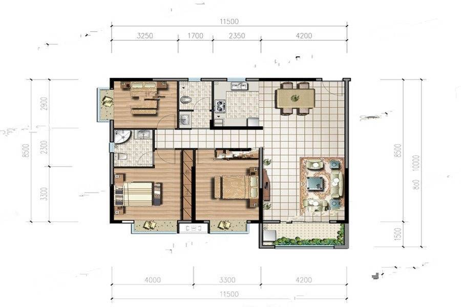 东景钻石花园3室2厅2卫128㎡户型图