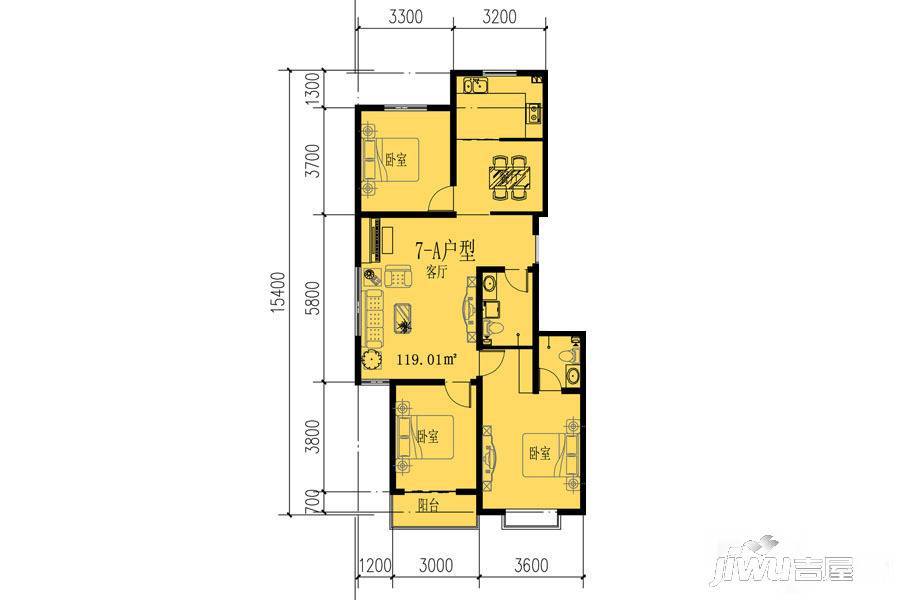 汇元雅居3室2厅2卫119㎡户型图