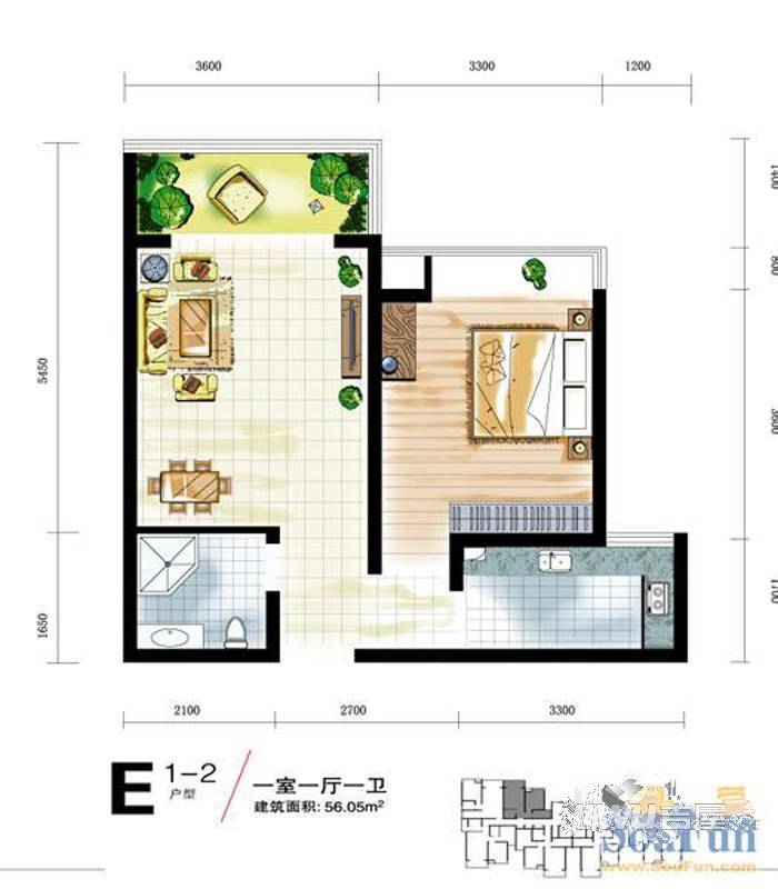 中宏新界1室1厅1卫56㎡户型图