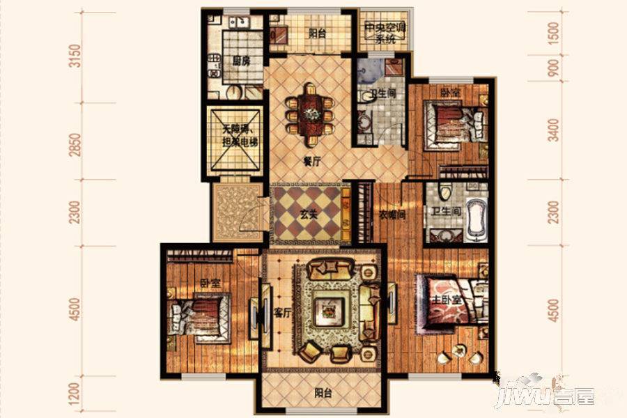 廊坊孔雀城大公馆3室2厅2卫138㎡户型图