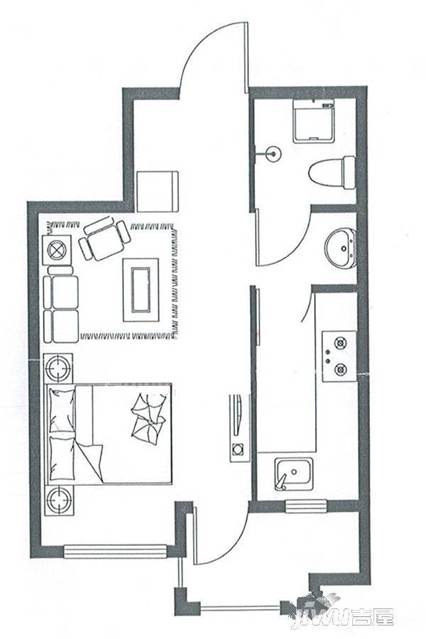 荣盛华府1室1厅1卫52㎡户型图