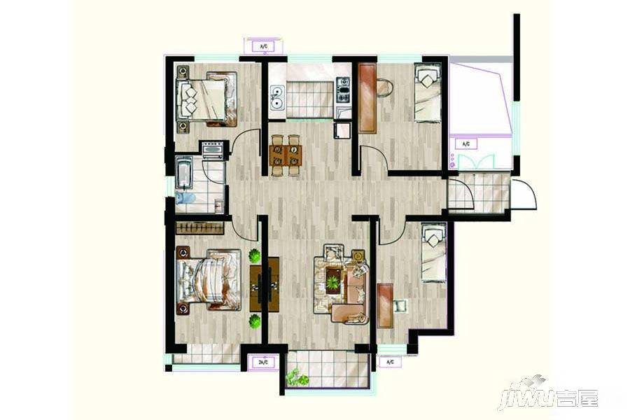 侍郎房·藕园4室2厅1卫120㎡户型图