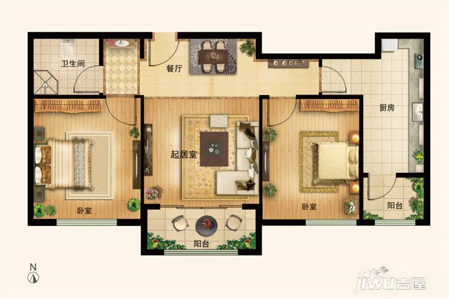 新世界家园2室2厅1卫84㎡户型图