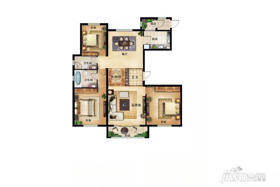 新世界家园3室2厅2卫185㎡户型图