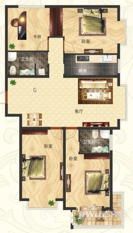 纽约公园三期4室2厅1卫157.2㎡户型图