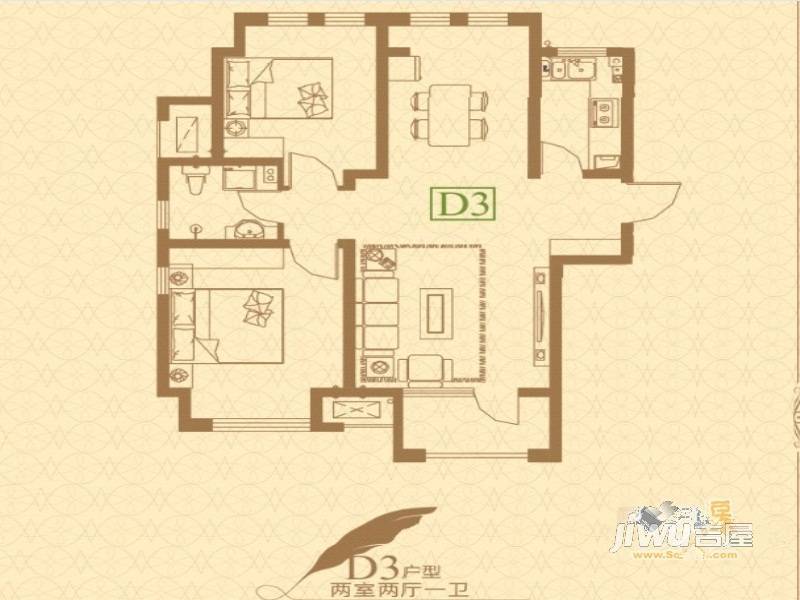 书香苑小区2室1厅1卫89㎡户型图