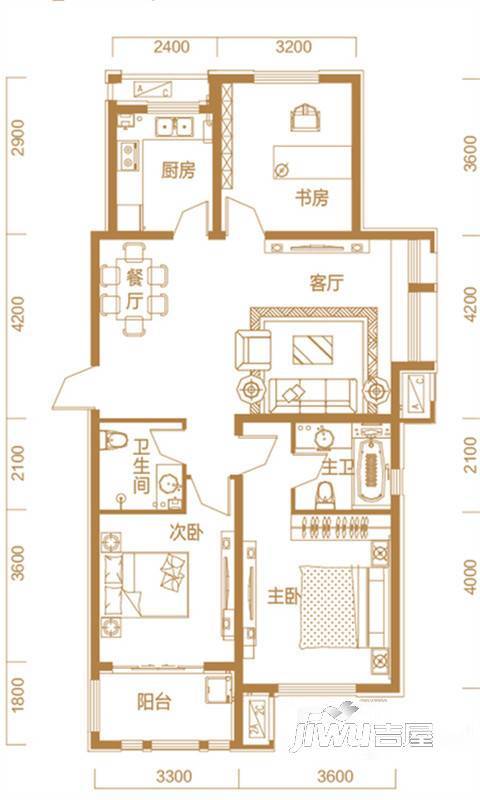 德仁·翡翠城3室2厅2卫119.9㎡户型图