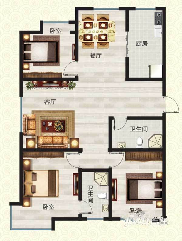 天成一品3室2厅2卫134.3㎡户型图