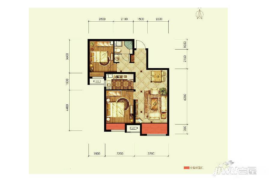 潮白河孔雀城英国宫2室2厅1卫78㎡户型图