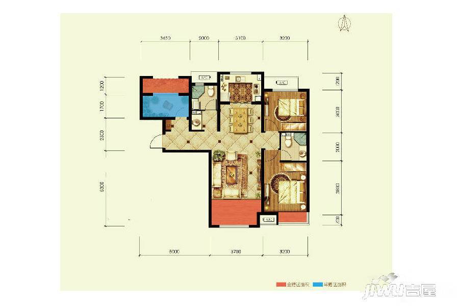 潮白河孔雀城英国宫2室2厅1卫98㎡户型图