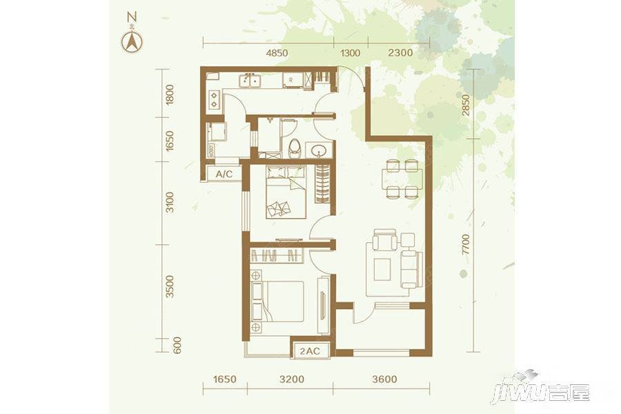 富力新城商铺2室2厅1卫82㎡户型图