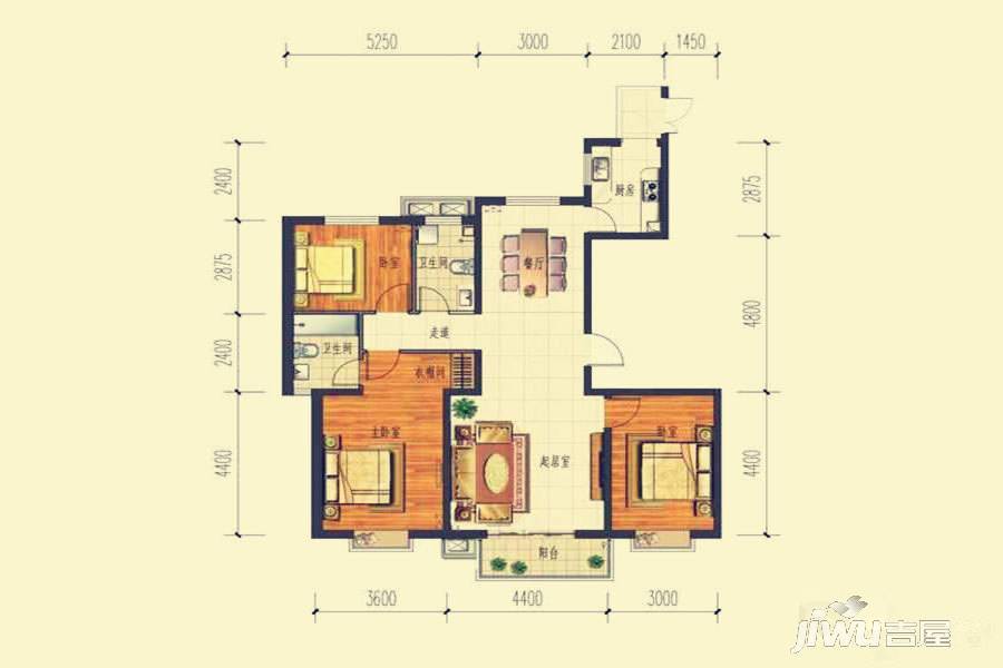 上上城理想新城3室2厅2卫138㎡户型图