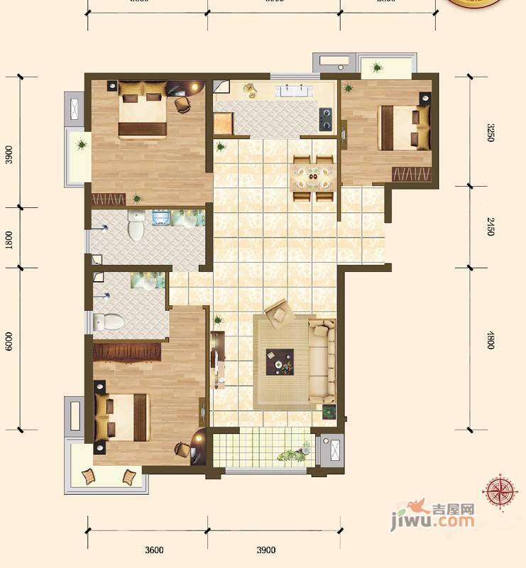 新天地二期壹号院3室2厅2卫131㎡户型图