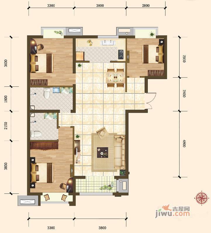 新天地二期壹号院3室2厅2卫120㎡户型图