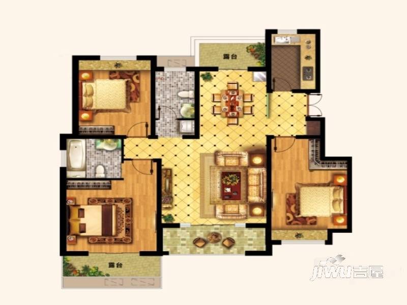 大拇指广场3室2厅2卫118㎡户型图