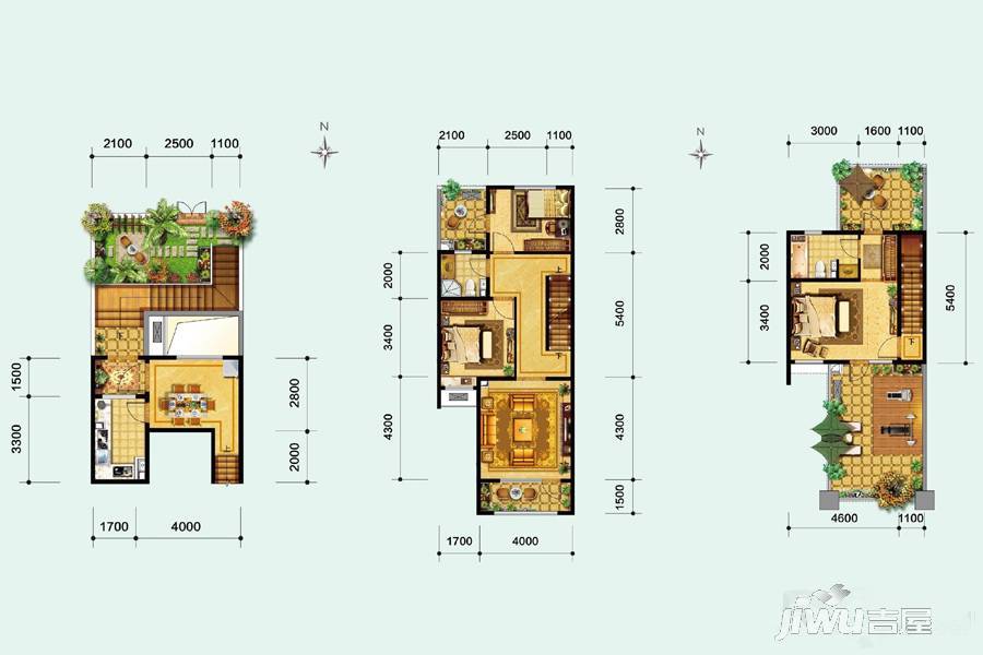 森林新都孔雀城3室2厅1卫128㎡户型图