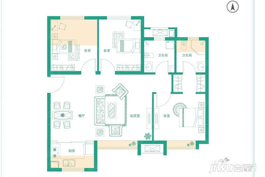 中骏四季花都3室2厅2卫89㎡户型图