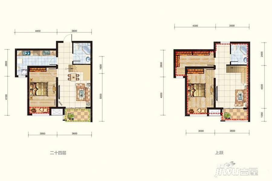 爱方城1室2厅1卫65.6㎡户型图