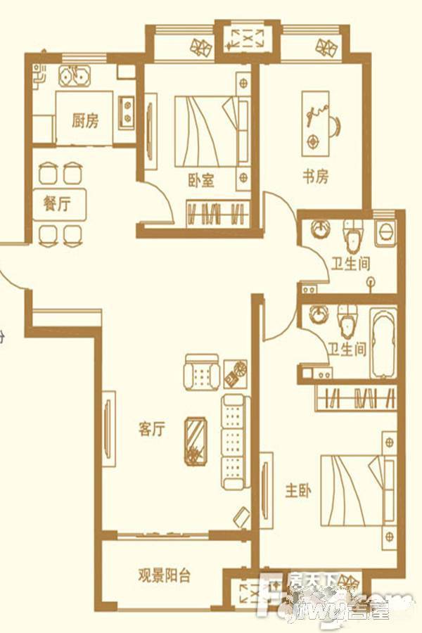 诗锦苑3室2厅2卫125㎡户型图