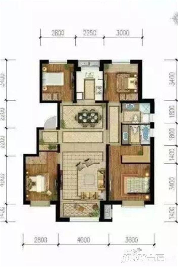 廊坊孔雀城学府澜湾4室2厅2卫127㎡户型图