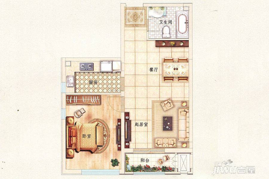 东郦湖1室2厅1卫71.1㎡户型图