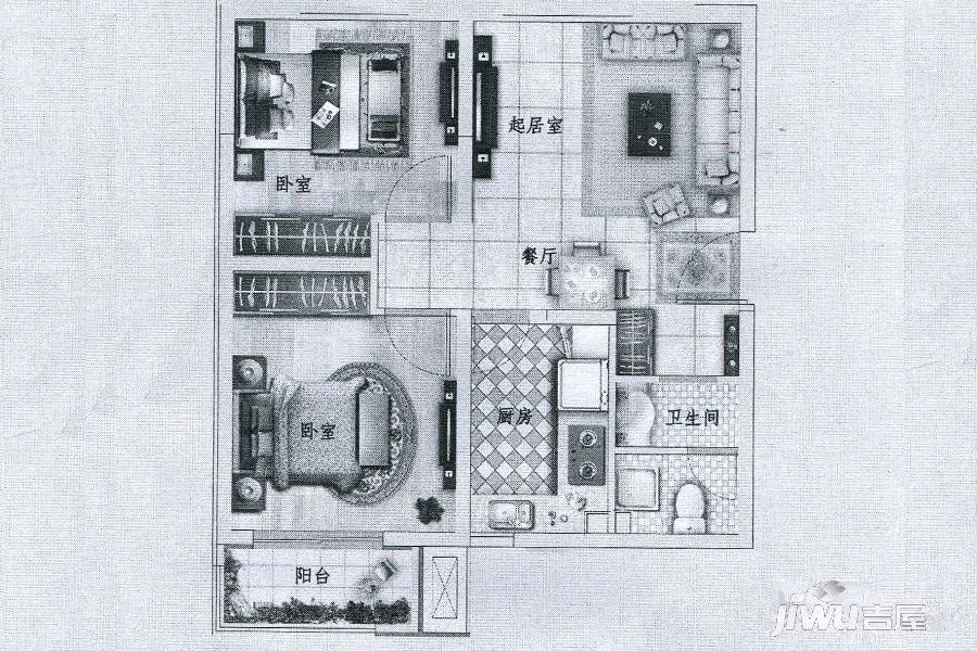 东郦湖2室2厅1卫72㎡户型图