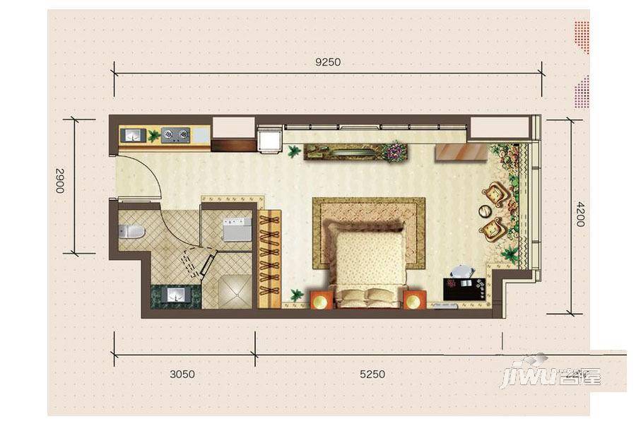 廊坊新世界中心1室1厅1卫53㎡户型图