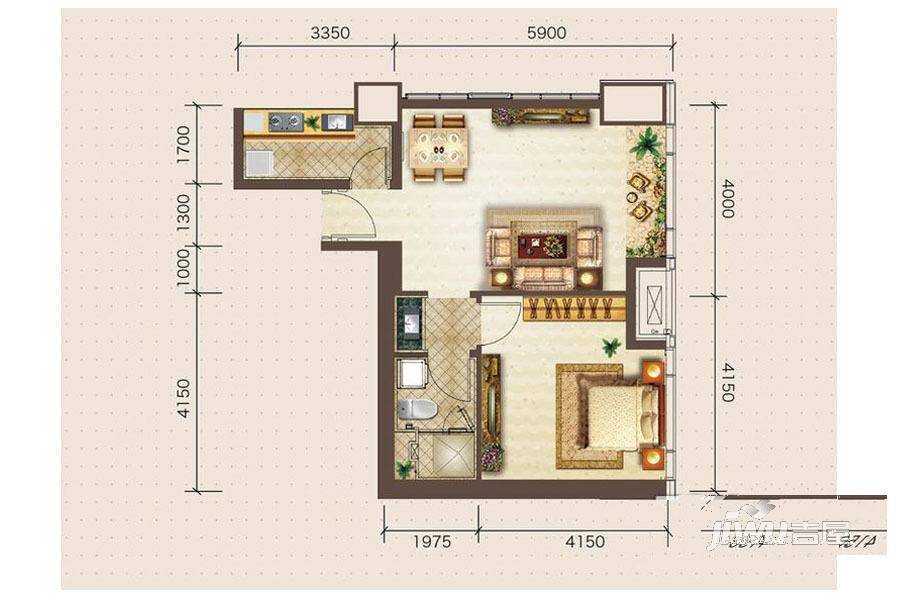 廊坊新世界中心1室1厅1卫74.7㎡户型图