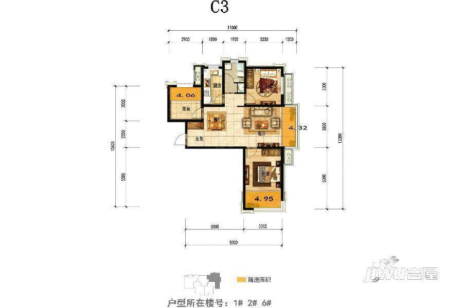 潮白河孔雀城盛景澜湾2室2厅1卫87㎡户型图