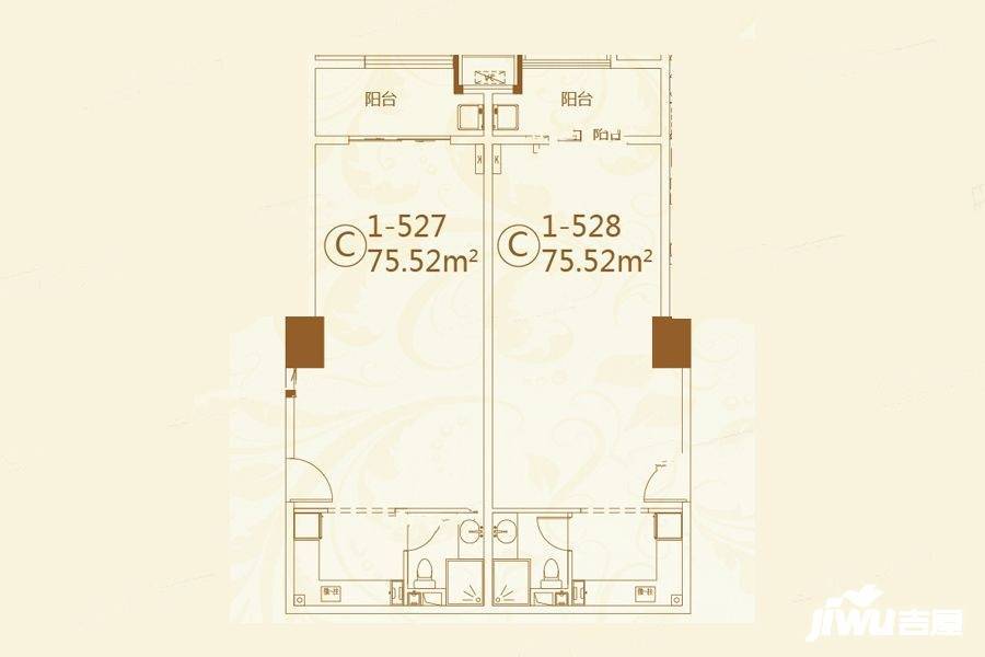 恒大翡翠华庭1室1厅1卫75.5㎡户型图