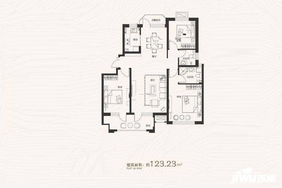 锦绣御府3室2厅2卫123.4㎡户型图