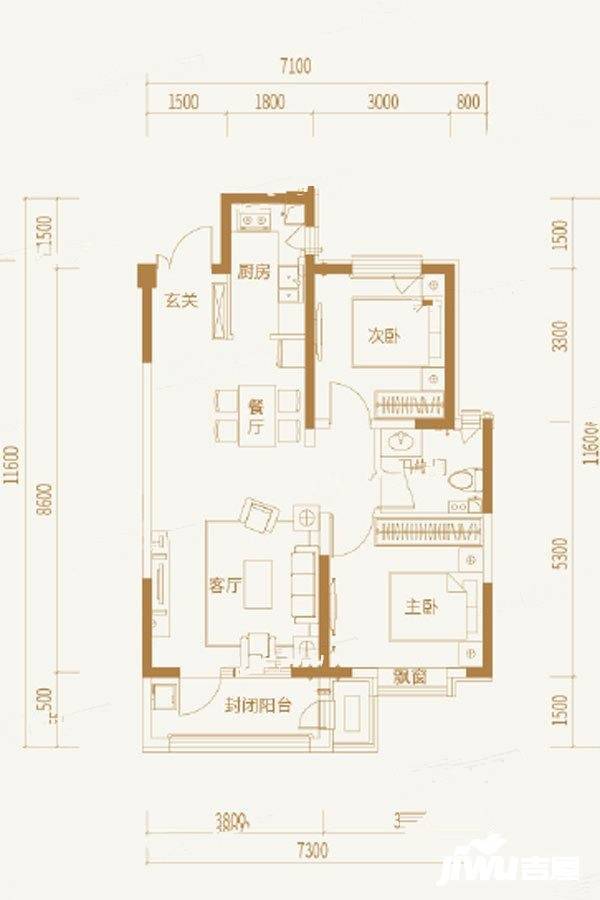 上善颐园2室2厅1卫92㎡户型图