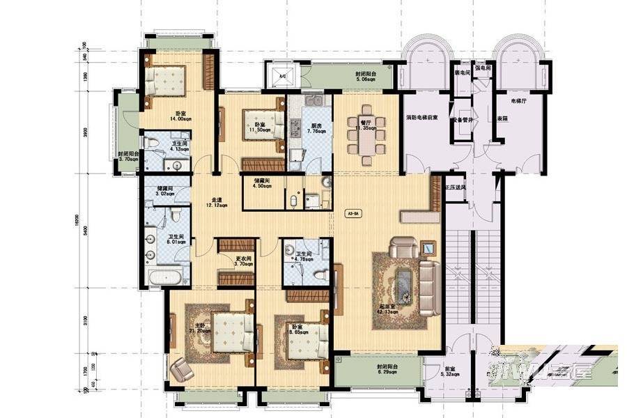 星远壹号公馆4室2厅3卫252.4㎡户型图