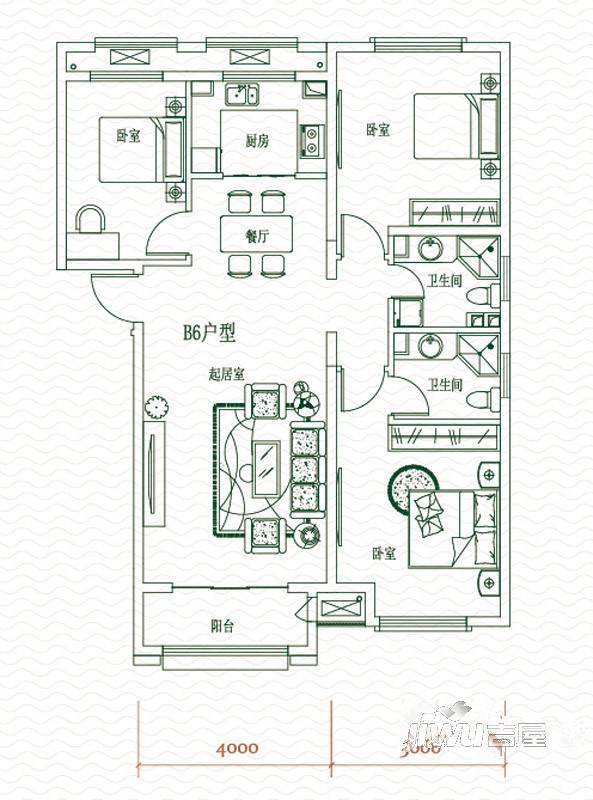 上东水郡3室2厅2卫116.9㎡户型图