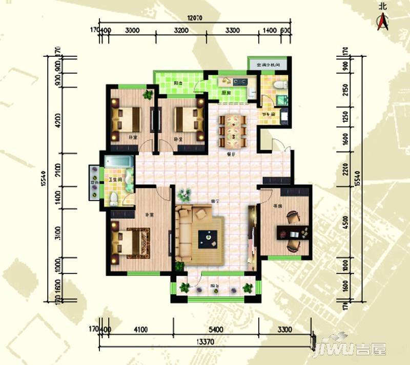 香巴拉家园4室2厅2卫153.6㎡户型图