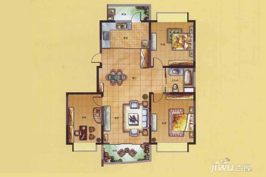 蓝海现代城3室2厅1卫109㎡户型图