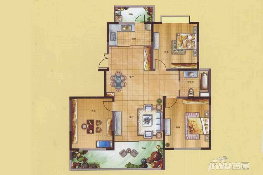 蓝海现代城3室2厅1卫116㎡户型图