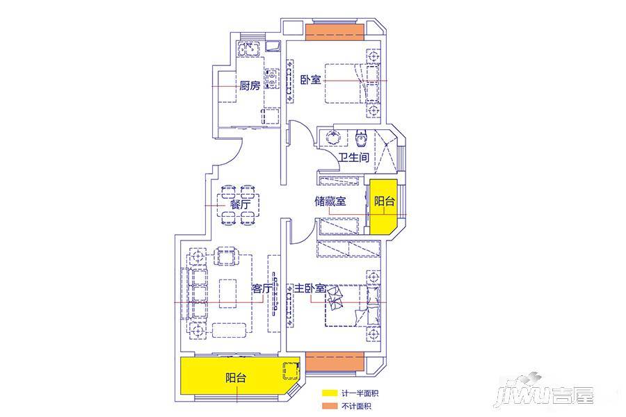 光辉岁月2室2厅1卫96㎡户型图