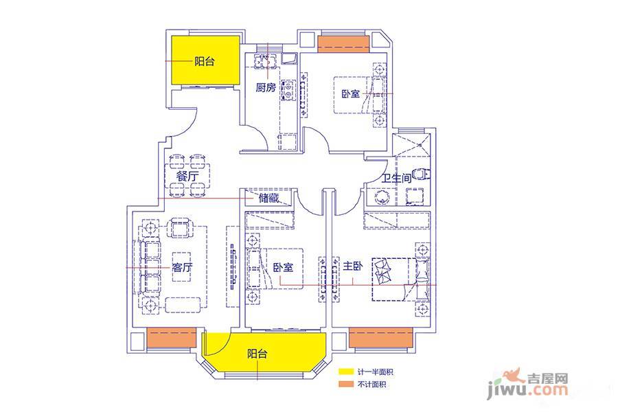 光辉岁月3室2厅1卫110㎡户型图